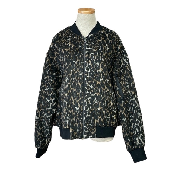 BCBGMaxAzria Jacket Brice Bomber Coat Cheetah Print Black Tan Size Large L - Picture 1 of 17